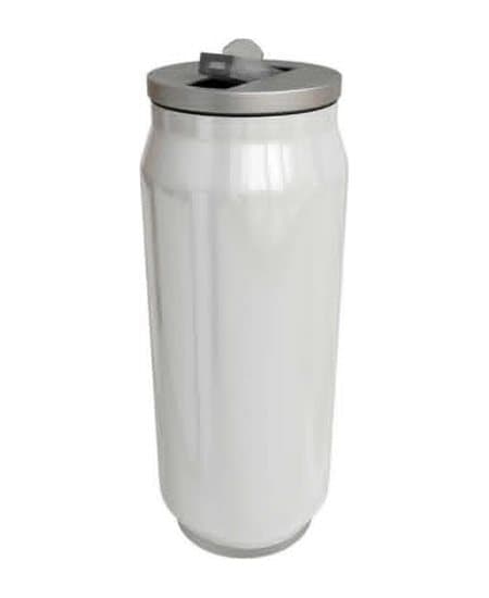 400ml Can Tumbler, unprinted. Double-wall stainless steel, silver screw lid with a pull tab.