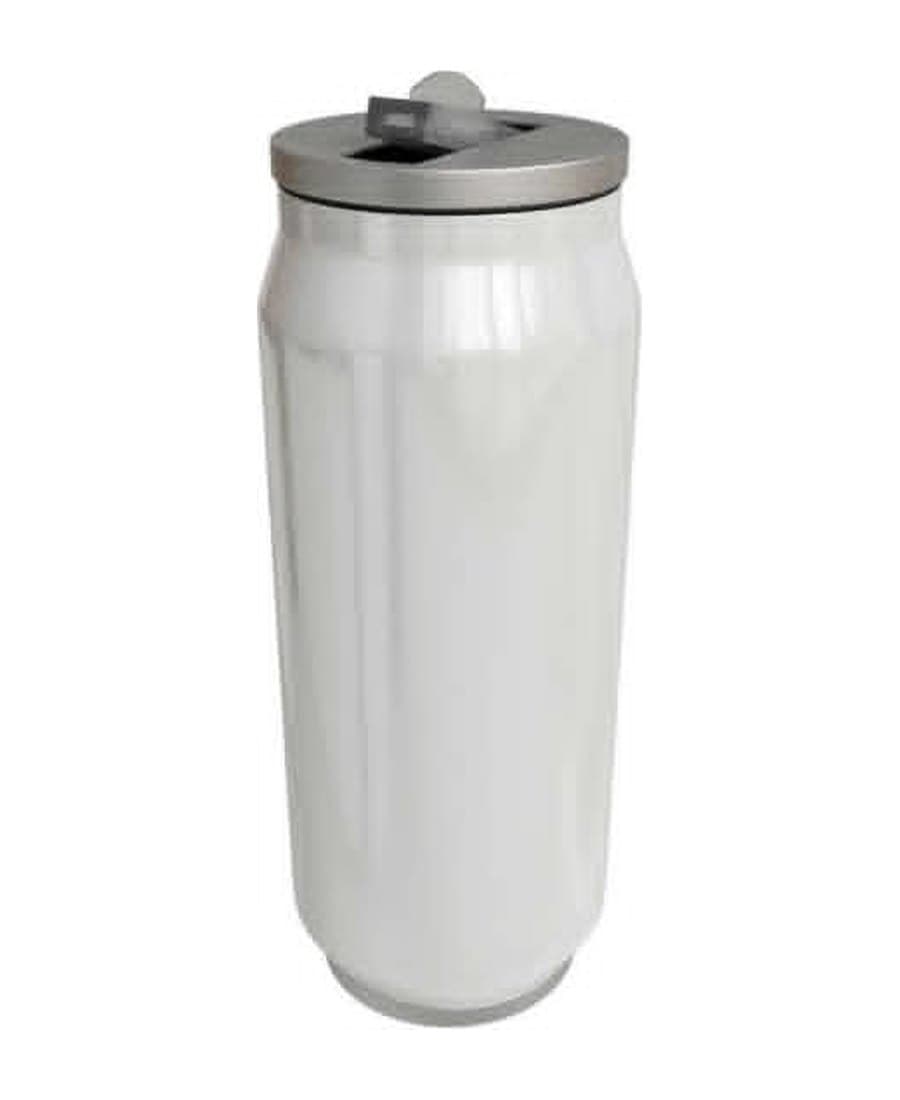 400ml Can Tumbler, unprinted. Double-wall stainless steel, white body, silver lid, silver screw lid with a pull tab.