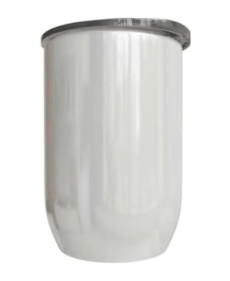 12oz Gin Tumbler, unprinted. Double-wall stainless steel, clear press-on lid.