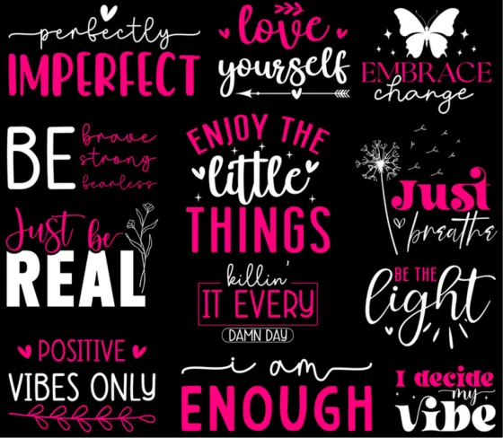 Hot pink and black print reading Enjoy the little things and Just be real