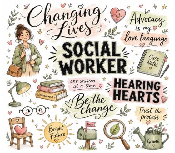 Appreciation print reading Social Worker, Changing lives, Hearing hearts and Be the change