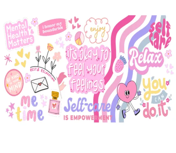 Photo template with blank panels among Me time, Self-care is empowering and Relax lettering