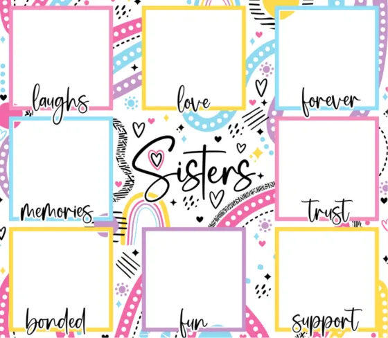 Photo template with nine blank panels labelled laughs, love, forever, memories and trust