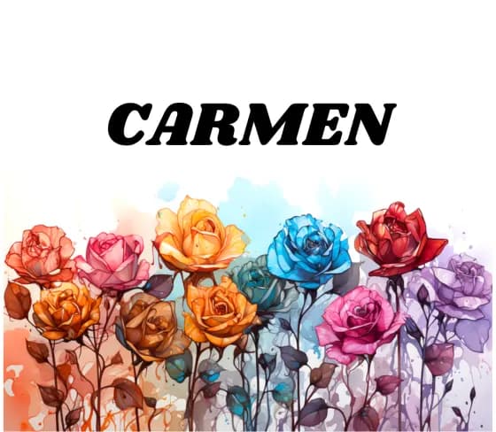 Personalised name print in heavy black type across full-bloom roses