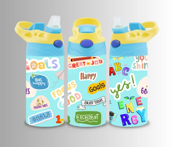 Kids flip-top bottle wrap of school reward stickers reading Great Job and Excellent