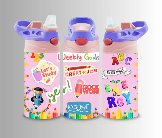 Kids flip-top bottle wrap of Weekly Goals stickers with alphabet and reward badges