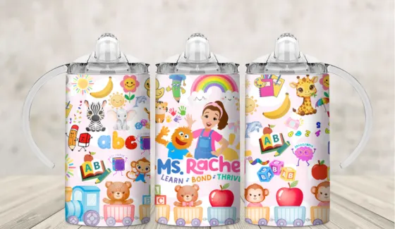 Kids sippy cup wrap with a learning presenter, alphabet letters and soft toys