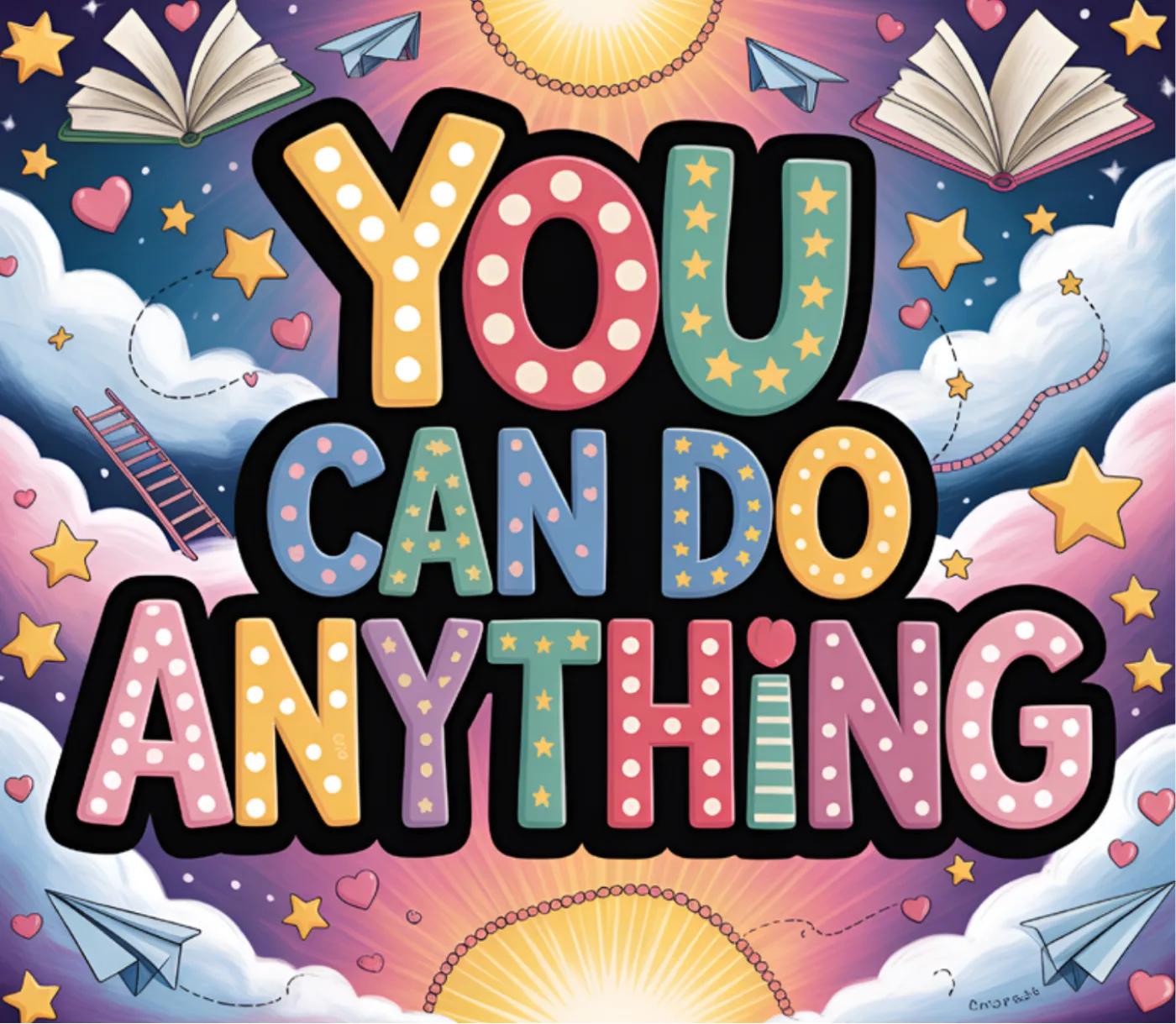 Lightbox-lettered print reading You Can Do Anything on a starry night sky