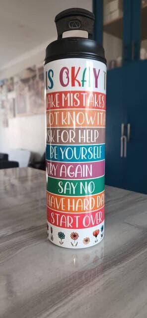 It's Okay To Make Mistakes, Stainless steel bottle with flip lid