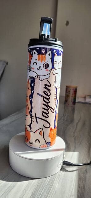Personalised Name Tumbler — cats, Kids stainless steel tumbler
